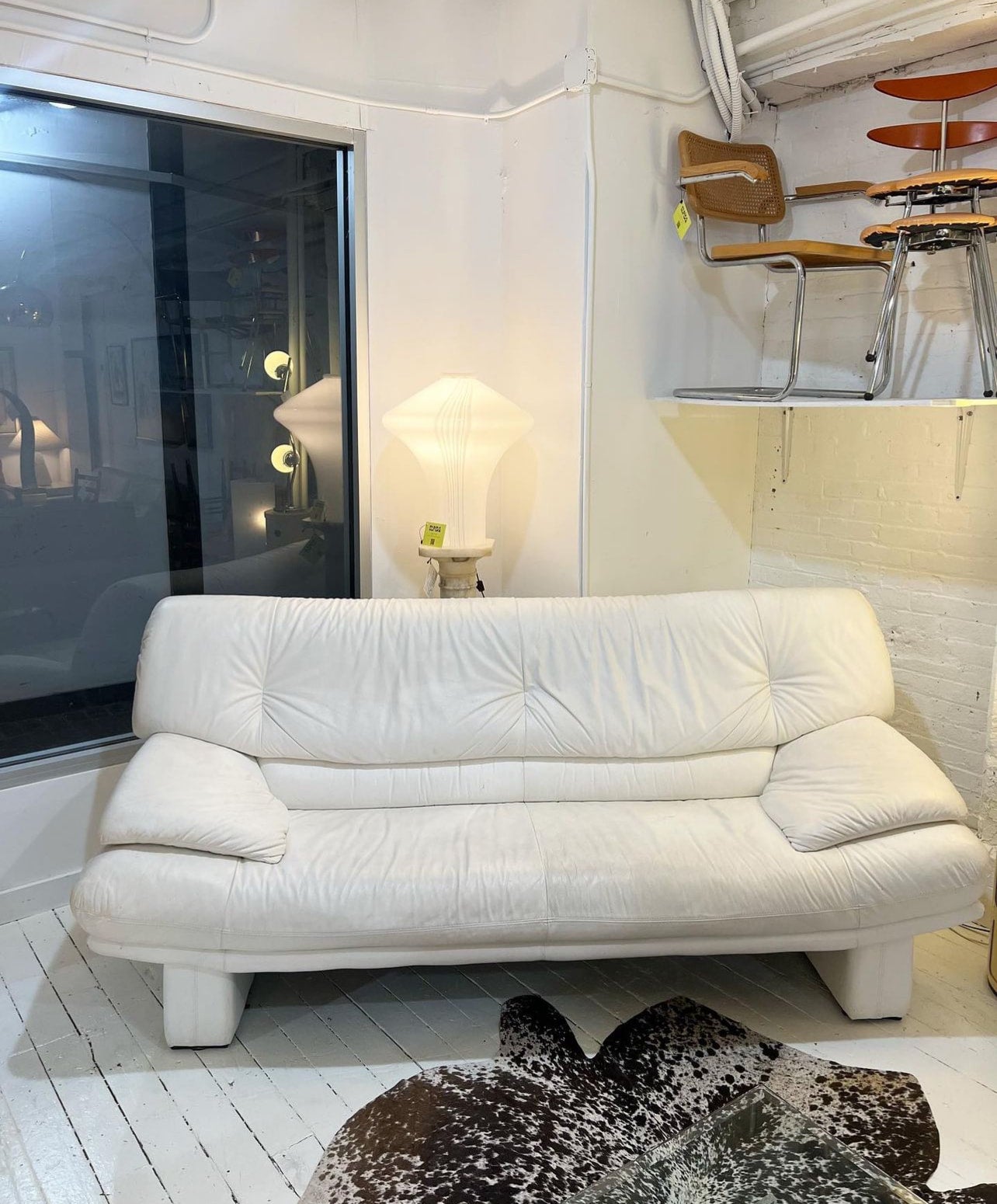 Vintage White Leather Nicoletti Salotti Sofa ELPIDA